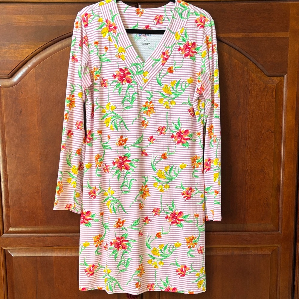 IBKUL Floral Striped Long Sleeve Dress
